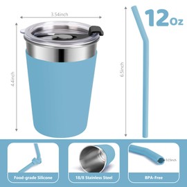 MultiOutools 6 Pack Kids Cups with Straws and Lids, 12oz Unbreakable Stainless Steel Cups with Lids and Straws for Kids, Toddler Cups Spill Proof for Cold Drinks & Hot Drinks, Multicolor