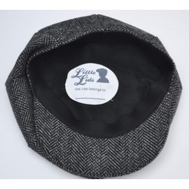 Little Lids Vintage Peaky Blinders Children's 100% Wool 8 Panel Black/White Herringbone Scally Newsboy Cap (Extra Small)