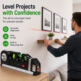 Multipurpose Laser Level Tool for Home Projects – Cross Line Level with 8-Foot Tape Measure for DIY Hanging