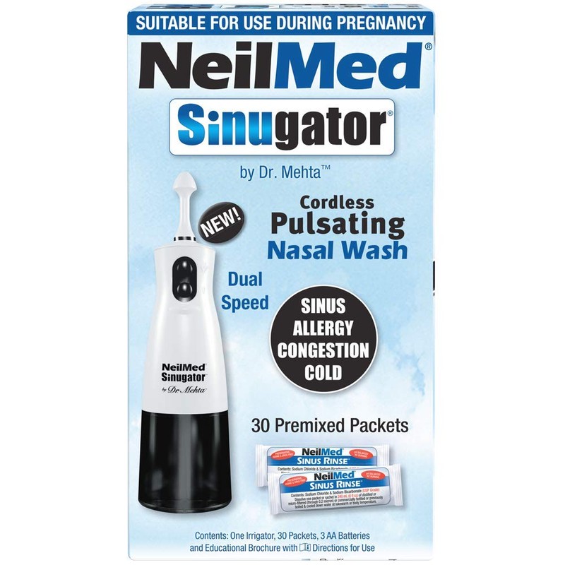 NeilMed Sinugator Cordless Pulsating Nasal Irrigator (Dual Speed) with 30