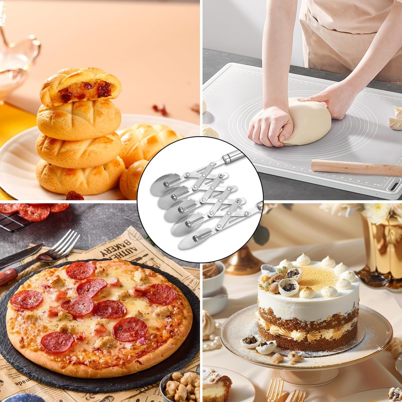 Ruiqas 5 Wheel Stainless Steel Pastry Pizza Cutter Dough Cutter