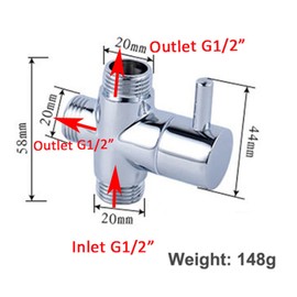Shower Diverter Valve Replacement, 3 Way T-Adapter Shut-Off Valve for Shower Head Arm Diverter, G1/2 Male Inlet x G1/2 & G1/2 Outlet