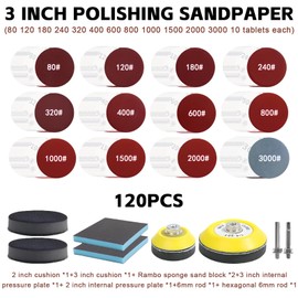 Pack of 120 Sanding Discs Pad Kit, Sandpaper Velcro, Sanding Discs Set, Sanding Discs for Angle Grinders and Drill Sanders, 3 Inch Roll Lock Sandpaper, for Polished Car Metal Wood