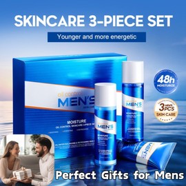 Mens Gift Set, Oil Control Mens Skincare Set Moisturiser 3PCS: Face Cleanser+Toner+Lotion, Reduce Dullness, Sooth & Soften Skin, Wrinkle Defense, Men Skin Care Gift Sets, 100g+120ml+120ml