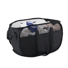 TECHMILLY Collapsible Laundry Basket, Foldable Tear Proof Mesh Pop Up Hamper with Reinforced Carry Handles for Laundry, Bathroom, Dorm or Travel (Black)