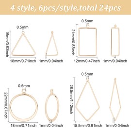 BENECREAT 24Pcs 4 Styles 18K Gold Plated Hollow Geometric Charm Pendants, Open Bezel Pendants for Earrings Bracelet Necklace Jewelry Making Crafts, 6pcs/Style