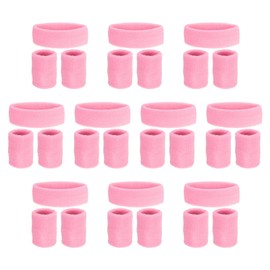 PATIKIL Sweatbands Headband Wristband 10 Sets/30pcs Sweatbands Terry Cloth Sports Basketball Tennis Athletic Gym Training Pink