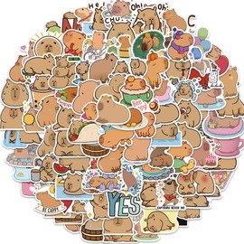 100pcs Capybara Stickers for Water Bottle, Cute Animal Vinyl Waterproof Decal for Girl Teen Adult Kids Laptop Phone Skateboard Guitar Luggage Notebook Helmet (Capybara)