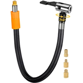 LUMITECO Tire Inflator Hose Adapter with 360-Degree Swivel Tire Air Chuck, 11 Inch Lock On Air Hose with Rotating Nozzle & Converting Nuts, Schrader Valve Adapter for Tire Pump Connect Air Compressor