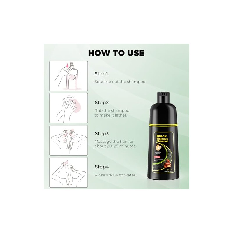 KAISASA Champú para teñir el cabello negro 3 en 1