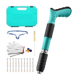 Manual Mini Steel Nail Gun 5 Gears Power Adjustable Concrete nail gun Woodworking integrated air nailer gun with 10 Nails:_Blue Nail Gun Set