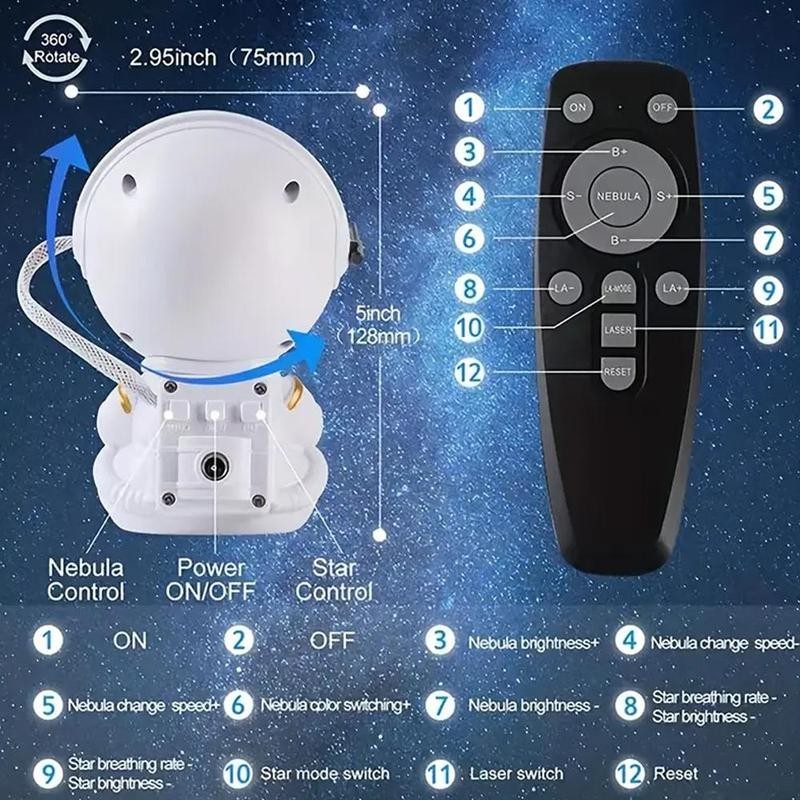 Astronaut Galaxy Light Projector, 1 Count USB Powered 360° Adjustable