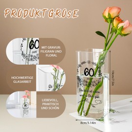 Vase zum 60. Geburtstag, Blumenvase mit Gravur, Glasvase mit Alter und Spruch als Geburtstagsgeschenk für Frauen, Blumenvase Geschenk für 60. Jahrestag