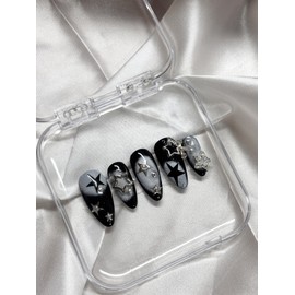 Black Star Nail Tips - Coffin / 블랙 스타 네일팁 - 코핀