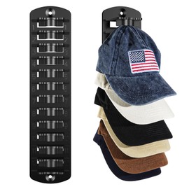 Hat Organizer for Baseball Caps, Hat Rack for Wall, Hat Holder, Baseball Cap Organizer, Hat Storage Display Hat Hanger Adhesive/Wall Drilled for Door, Bedroom, Closet, Hold Up to 12 Hats (Black)