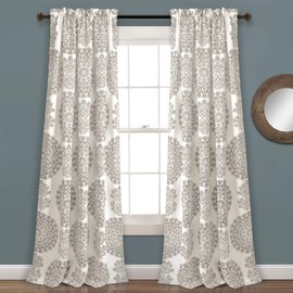 Lush Decor, Gray Evelyn Medallion Light Filtering Window Curtain Panel Pair, 84" x 52" + 2" Header, 84 in x 52