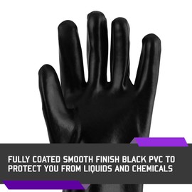 Glove Station Black PVC Coated Chemical Resistant Rubber Gloves - Waterproof and Reusable, Available in 10" - 18" (6, 14")