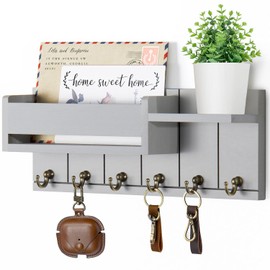 RelaxScene Key Holder Wall Mount - Decorative Key Rack and Mail Organizer with 6 Key Hooks - Wooden Key Hanger with Shelf for Living Room Decor - Rustic Farmhouse Home Entryway Aesthetic Essentials