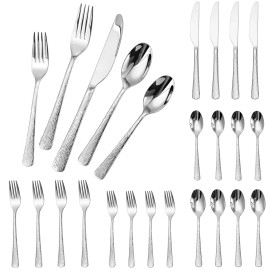 Stainless Steel Hammered Handle Flatware Set 20 Piece Silverware Bulk Wedding Restaurant Cutlery Set Dishwasher Safecolor: Silver (20 Pieces Set)