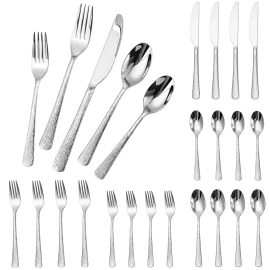 Stainless Steel Hammered Handle Flatware Set 20 Piece Silverware Bulk Wedding Restaurant Cutlery Set Dishwasher Safecolor: Silver (20 Pieces Set)