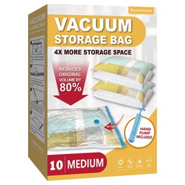 Vacuum Storage Bags, 10 Medium Space Saver Bags Vacuum Seal Bags with Pump, Space Bags, Vacuum Sealer Bags for Clothes, Comforters, Blankets, Bedding