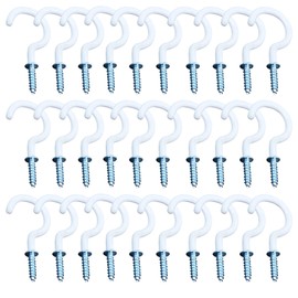 xiaozhenjida 30 Pcs 1 inch White Screw-in Hook Cup Hooks Vinyl Coated Screw Hooks Durable Eye Hooks Ceiling Hooks for Hanging Plants