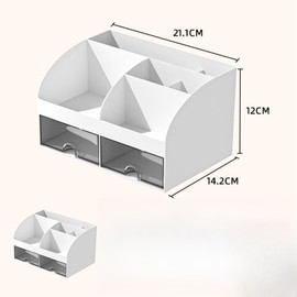 Rhys Multifunctional Desk Organiser, Plastic Table Organiser with Drawer, for Office, Home, School, Office Supplies, Stationery and Desk Accessories, White