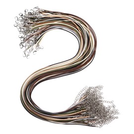 MECCANIXITY 60pcs 18 Inch Waxed Necklace Cord, 1.5mm Bulk Necklace String with 2 Inch Extension Chain Waxed Leather Cord Rope for Jewelry Making DIY Bracelet Pendant,6 Colors