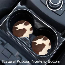 FJyuanqi Car Coasters, 2 Pack Anti Slip Universal Rubber Car Cup Coaster for Women & Men - Farm Animal Brown Cowhide Skin Print Cow