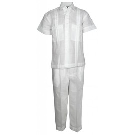 Mojito Kids Boys Linen Two Pocket Guayabera Shirt and Pant Set White 04