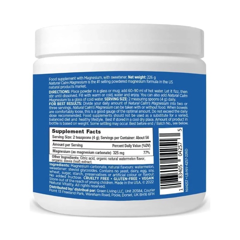 Magnesium Powder Calm, Watermelon, Gluten Free, 226 g