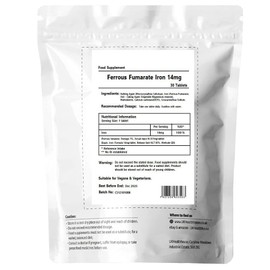 Ferrous Fumarate Iron Tablets 14mg Blood Cells Energy Anaemia Tiredness Pregnancy High Strength General Health & Well Being Supplement Vegan (30)