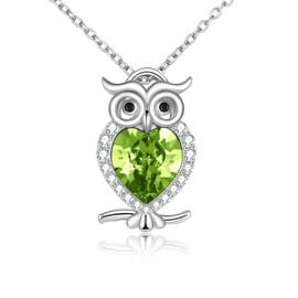 WINNICACA Women's Owl Necklace S925 Sterling Silver with Birthstone Pendant Cute Animals Jewellery Gifts for Women Girls Owl Lovers, Sterling Silver, Cubic Zirconia
