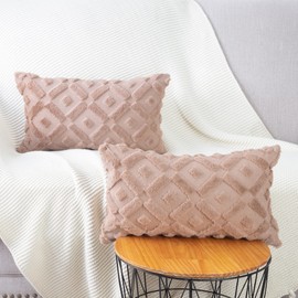 Madizz Set of 2 Soft Plush Short Wool Velvet Decorative Cushion Covers Luxury Style Throw Pillow Cases Pillow Shell for Sofa Bedroom Light Brown 12x20 inch, 30x50 cm Rectangular