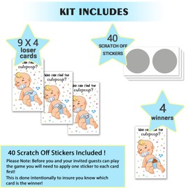 40 Baby Shower Scratch Off Game Cards, Cute Boy Poopie Scratch Off Lottery Tickets Baby Shower Party Games Funny Party Icebreak Game Ideas for Baby Shower Who Got Poopie, White