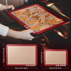 LILIAO Silicone Baking Mat, 3-Pack Non-Stick Reusable Baking Mat, Oven Baking Sheet for Making Cookies, Macaroons, Bread and Pastry (Red)