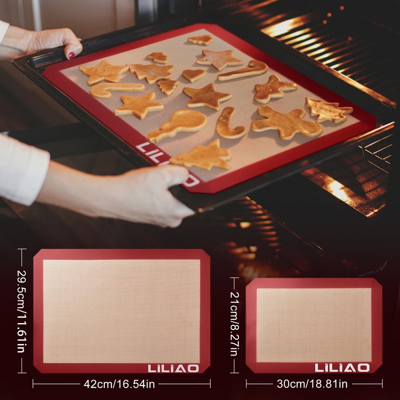 LILIAO Silicone Baking Mat, 3-Pack Non-Stick Reusable Baking Mat, Oven