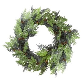 Northlight Berry Cedar and Pine Cone Artificial Christmas Wreath - 24-Inch Unlit, Green (NORTHLIGHT VM89280)