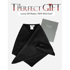PULI Women's Black 100% Wool Triangle Scarf Warm Neck Head Shawl Wraps Winter Fashion Accessories Gift Package