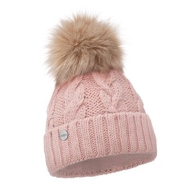 ELIMELI® Winter Hat Women's Hat with Fur Bobble Fleece Lining - Warm Women's Bobble Hat Knitted Hat - Winter Hat with Faux Fur Bobble - Slouch Knitted Beanie Made in EU, pink, Einheitsgröße
