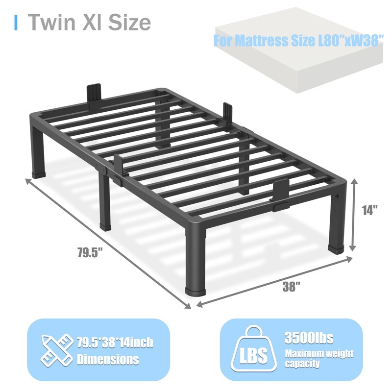 Yitong Angel 14 inch Twin XL Bed Frame with Round