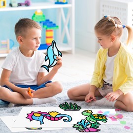 MONCAP 12pcs Sealife Stained Glass Decoration Kits Art and Craft Kits for Kids Sea Animals Paper Crafts Kits Window Kids Craft Kits DIY Sticker Art for Children 4+