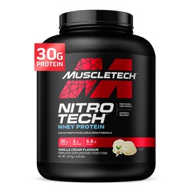 MuscleTech Muscletech Whey Protein Powder (Vanilla Cream, 4 Pound) - Nitro-Tech Muscle Building Formula with Whey Protein Isolate & Peptides - 30g of Protein, 3g of Creatine & 6.6g of BCAA