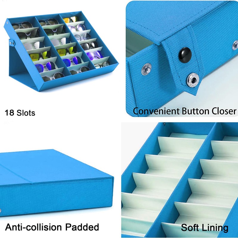 jiffordwind 18 Slot Sunglasses Organizer Box Stand Display Case/Tray, Snap