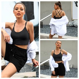 Sykooria Sport BH Damen Gepolstert Bustier Damen BH ohne Buegel Spaghettiträger Cross Back Design Push up BH Sport Bra Top für Yoga Fitness, Schwarz+Hellblau+Weiß+Grün+Nude M