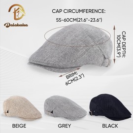 Dalababa Mens Herringbone Tweed Flat Cap, Adjustable Classic Vintage Irish Beret Hat, Fashion Casual Newsboy Cap Unisex, Baseball Golf Cabbie Driving Hunting Hat, 55-60 CM Dark Grey