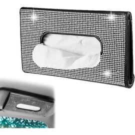 Tissue Box, Glitter Car, Glitter Crystal Tissue Holder, Rectangular Tissue Box, Visor Cosmetic Tissue Box, Dressing Table Decoration, Perfect for Car, Office, Home (Black)