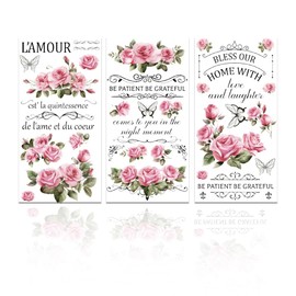 PLIGREAT 3 Sheets Rub on Transfers for Crafts and Furnitures Sticker Rose Flower Butterfly Decal for DIY Wood Wardrobe Drawer Cabinet Door Table Chair Decoration Old Furniture Renovation Decor Sticker