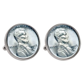 American Coin Treasures 1943 Lincoln Steel Penny Silvertone Bezel Cuff Links