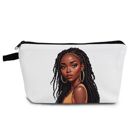 YULUENZE African American Lady Makeup Bag Cute Small Organizer Bag with Zipper Dreadlocks Black Woman Cosmetic Bag Aesthetic Birthday Present for Women Sisters Friends